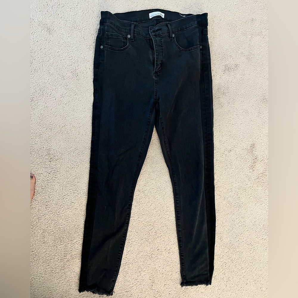 LOFT black skinny jeans frayed hem with stripe
